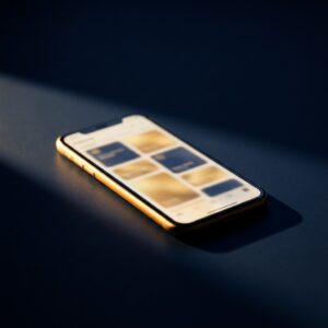 Smartphone on a dark desk, screen lit on a professional feed, illustration for The modern sales friction keynote